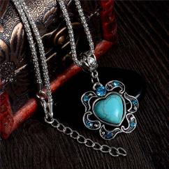 Tibetan Silver Turquoise Stone Heart Flower Necklace artificial imitation fashion jewellery online